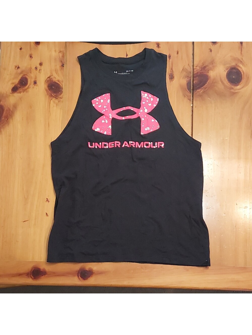 Under Armour Women's Black Pink Logo Sleeveless Crew Neck Tank Top SM Loose Fit